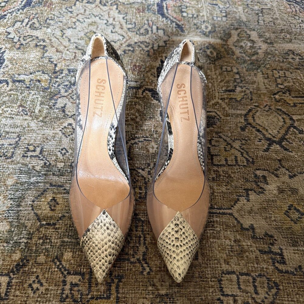 schultz Cendi Clear shoes Snake Print Pointed Toe Pvc Stiletto Size 6.5 NWOB
